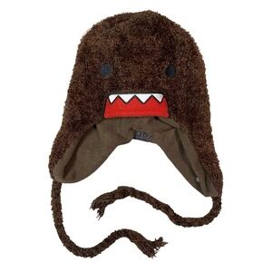 Domo Kun Beanie Trapper Hat Ear Flaps Braids Reversible Scene Y2k